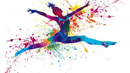 colorful vector illustration of gymnast, white background,