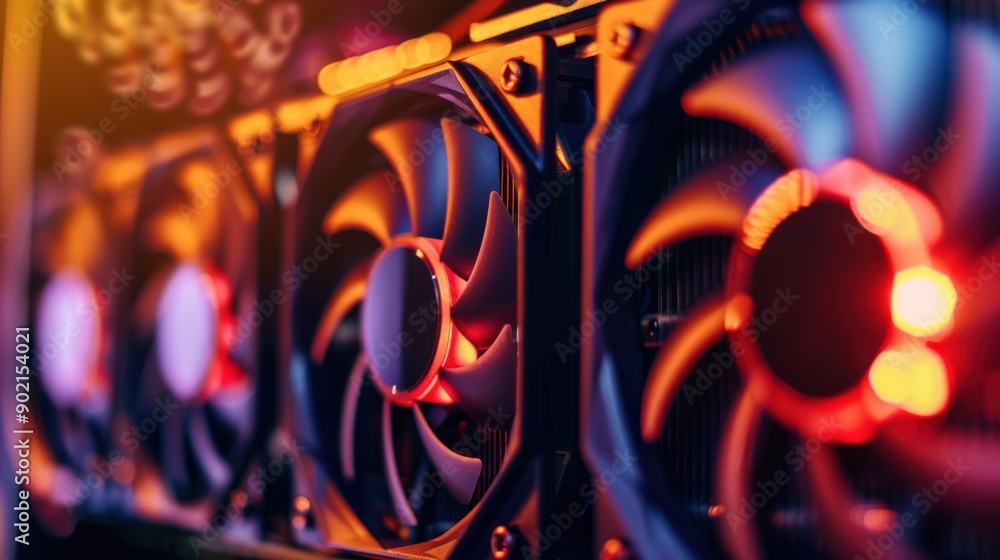 Poster close-up of computer components with red and orange glow