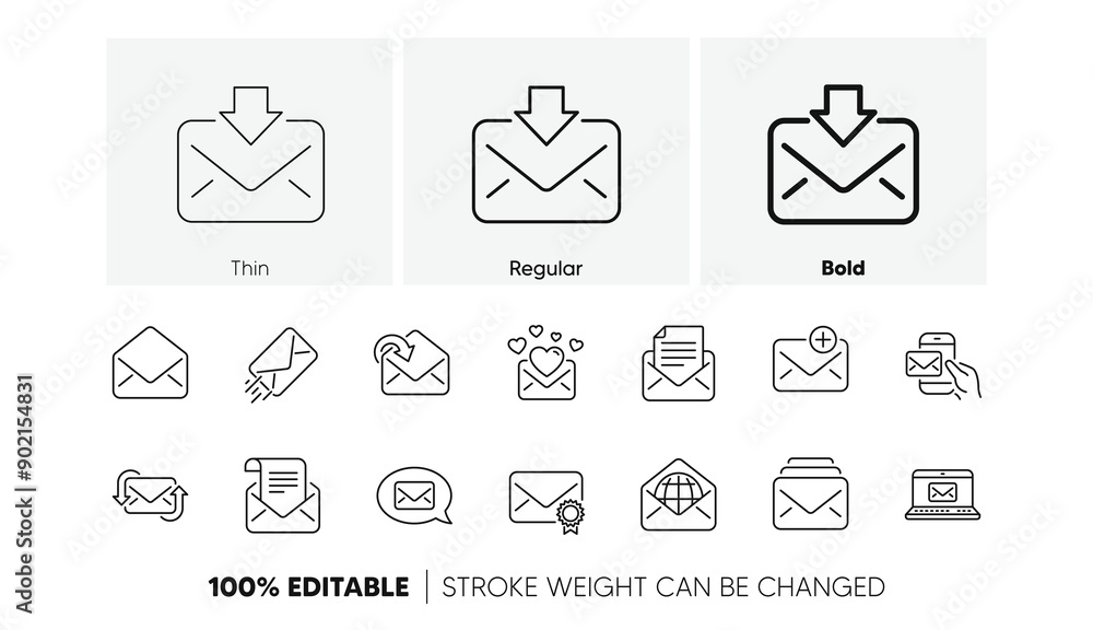 Poster newsletter, e-mail, correspondence. mail message line icons. communication linear icon set. line ico