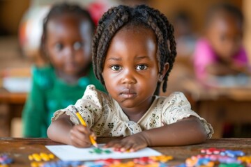 Young Girl Writing in Notebook at Desk
