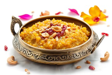 Plate of tasty Moong Dal ka Halwa with on white background.
