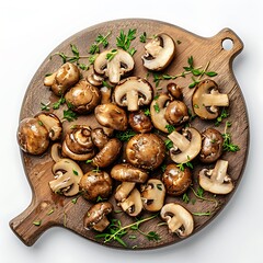 Plate of tasty Mushroom Matar with on white background.