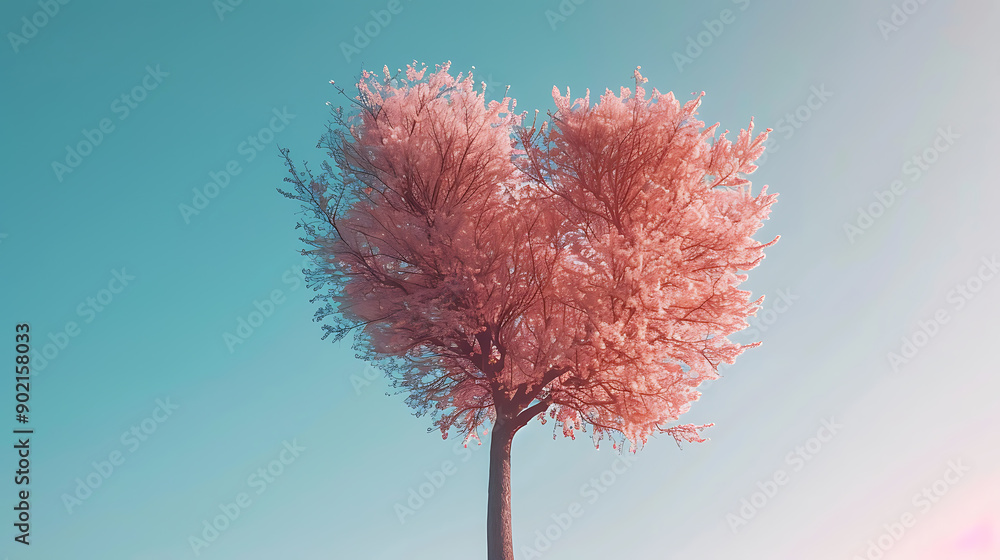 Poster tree in the shape of heart, valentines day background,