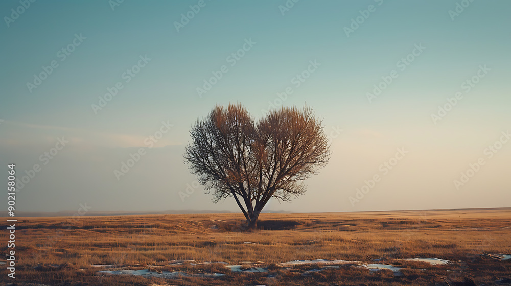 Poster tree in the shape of heart, valentines day background,