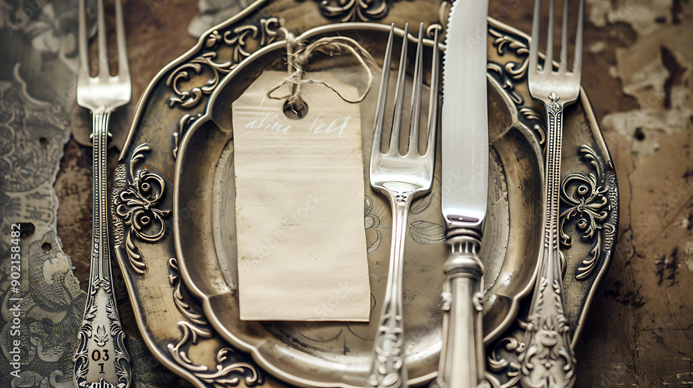 Poster vintage silverware with an empty tag