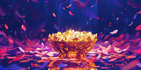 A shimmering gold award, set against a deep purple background, exudes luxury and sophistication, awaiting its worthy recipient