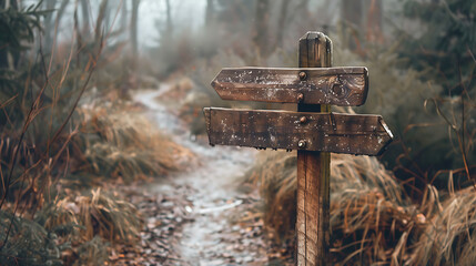 wooden signpost near a path