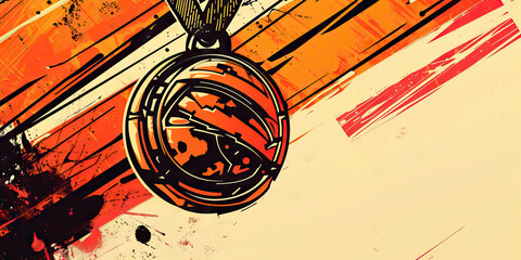 A gleaming silver medal, hanging against a soft peach background, offers a touch of warmth and serenity amidst the chaos of victory.