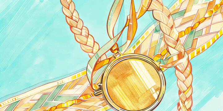 A gold medal sparkles against a bright blue background, beckoning the viewer to reach for their dreams