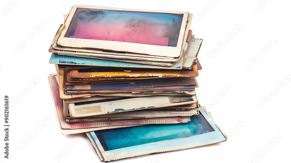 Poster old and new polaroid photo frames stacks isolated