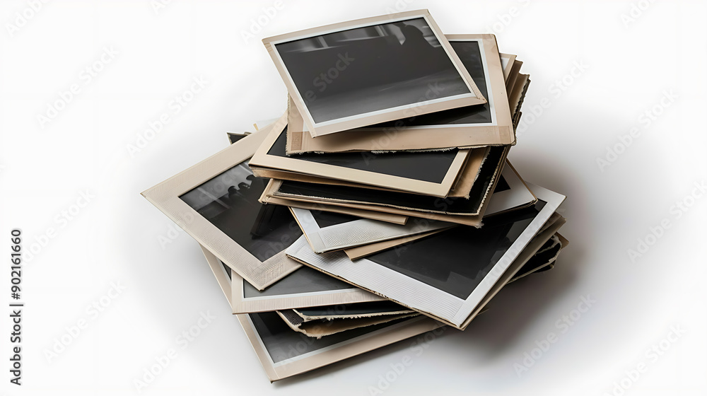 Poster old and new polaroid photo frames stacks isolated