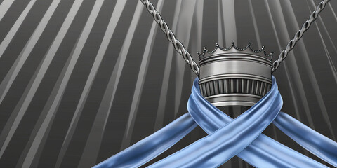 A shimmering blue ribbon sits atop a sleek, modern award, symbolizing excellence and achievement