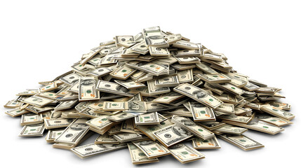 big pile of money american dollar bills without shadow 3d