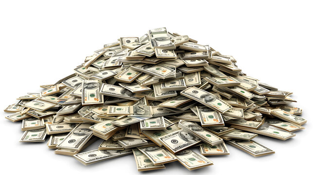 big pile of money american dollar bills without shadow 3d