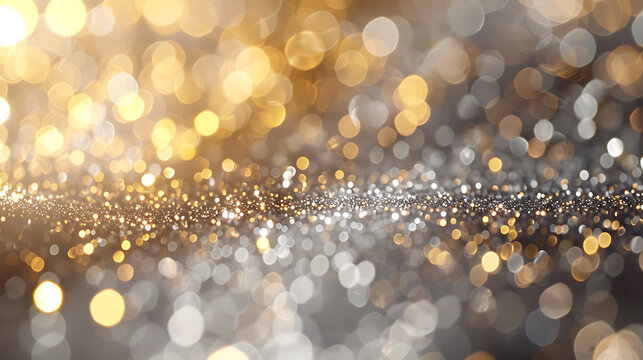 abstract background of glitter vintage lights . silver, gold and white. de-focused