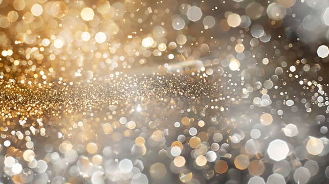 abstract background of glitter vintage lights . silver, gold and white. de-focused
