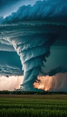 Stormy Sky Over a Field at Sunset