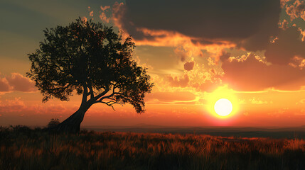 panoramic - solar panel at sunset