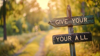 Give Your All - Inspirational Wooden Sign in Nature