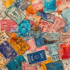 Fototapeta premium Vintage Postage Stamps Collection: Colorful Travel Memories