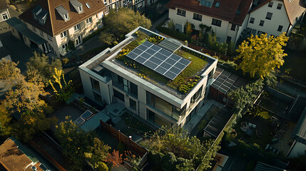 Obraz premium Solardach auf einem Einfamilienhaus reflektiert die Sonne