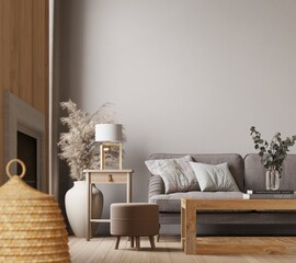 blank wall in livingroom interior background, Scandinavian style, 3D render