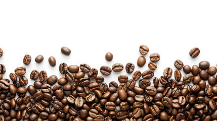 Panoramic coffee beans border isolated on white background with copy space