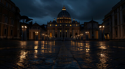 Night view of the Basilica St Peter in Rome, Italy