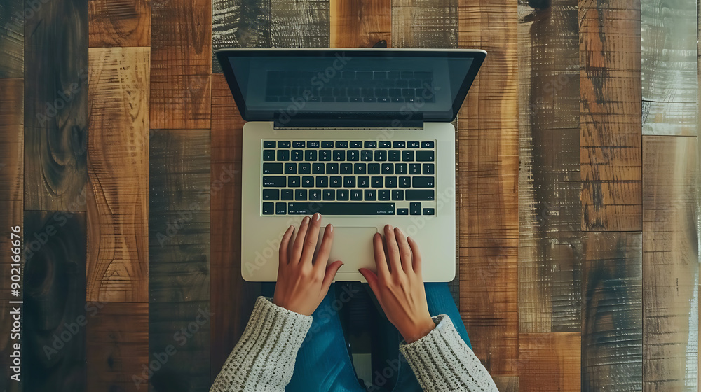 Aufkleber person using a laptop computer from above