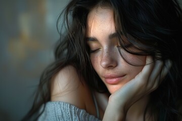 Serene Woman Resting Head on Hand