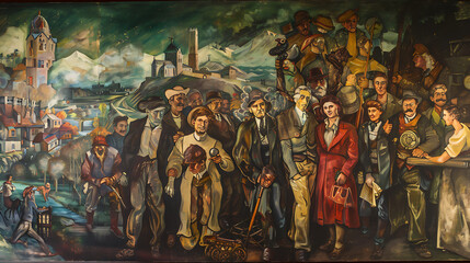 Obraz premium Panorama mit Gruppe von Leuten verschiedener Berufe