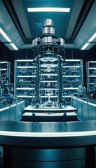 A scientist works on an experiment inside a large machine.