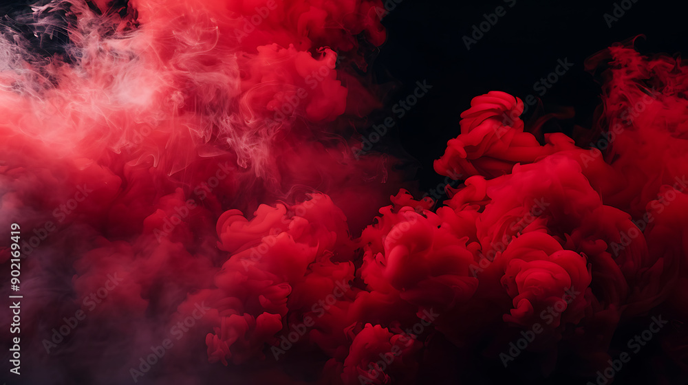 Poster abstract red smoke on black background. red color clouds.