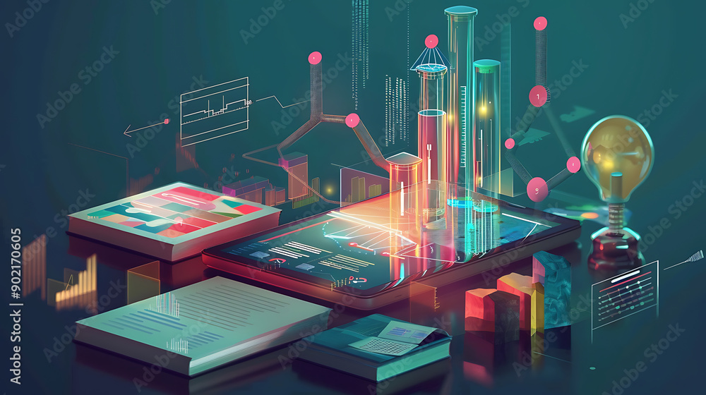 Poster diagrams projecting from tablet