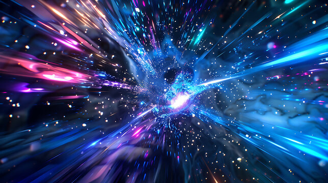 Abstract flight in space hyper jump 3d illustration