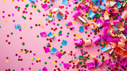 Obraz premium Colorful celebration background with party confetti on pink back