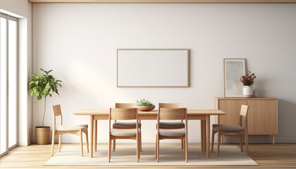 Minimalist Scandinavian dining room clean lines with empty frame