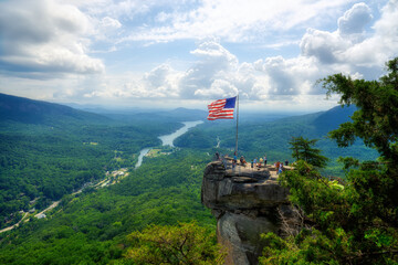 A beautiful landscape of the top of Chimney Rock at the Chimney Rock State Park in North Carolina in HDR.