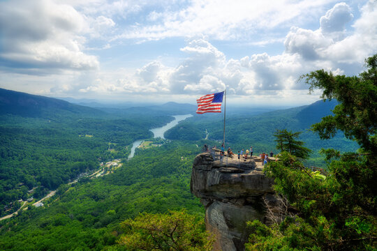 A beautiful landscape of the top of Chimney Rock at the Chimney Rock State Park in North Carolina in HDR.
