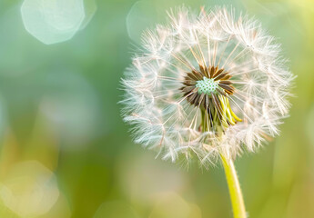 Fototapeta premium Close-Up of a Dandelion with Dreamy Bokeh Background