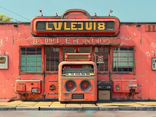 Retro-Inspired Vibrant Pop Art Jukebox with Bold Graphic Design and Vintage Aesthetic