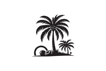 Obraz premium create a coconat tree logo silhouette vector with white background