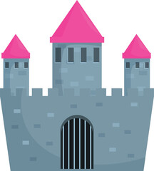 Medieval stone castle with pink rooftops standing tall against a clear sky