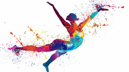colorful vector illustration of gymnast, white background,