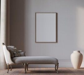 Mock up poster in livingroom interior background, modern classic style, 3D render