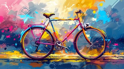 Fototapeta premium Vibrant and Bold Pop Art Bicycle Energetic Dynamic Colorful Patterns