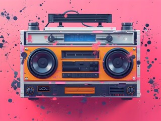 Obraz premium Retro-Inspired Pop Art Boombox with Bold Design,Vibrant Colors,and Vintage Aesthetic