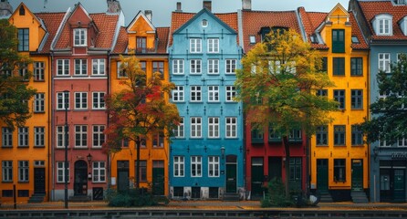 Obraz premium Vibrant European Townhouses with Colorful Facades and Red Roofs