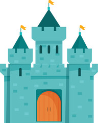 Classic medieval stone castle is brightly colored with flags flying © nsit0108