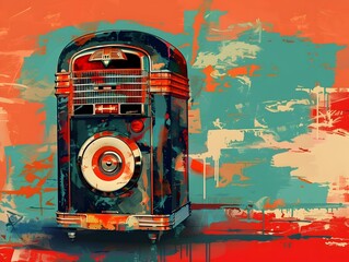 Retro-Inspired Pop Art Jukebox with Bold Design and Vibrant Graphic Composition